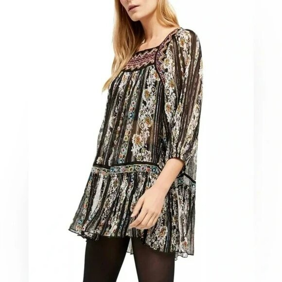 NWPT Free People Womens Dance Magic Chiffon Embroidered Floral Tunic.  SZ L - Picture 6 of 6